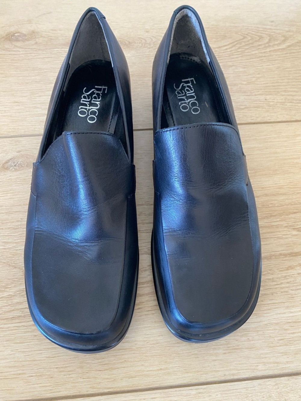 Franco Sarto Women’s Black Leather Slip-On Loafers